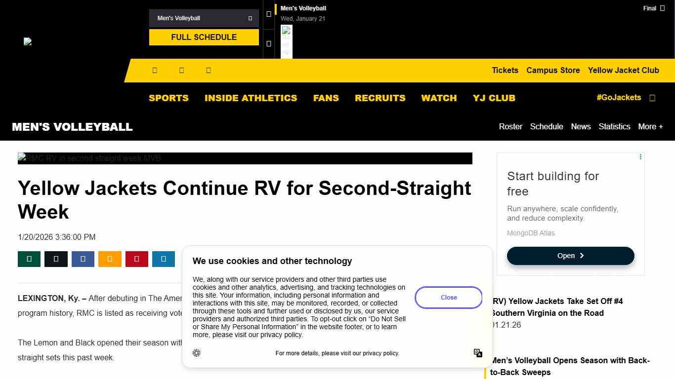 Yellow Jackets Continue RV for Second-Straight Week - Randolph-Macon College