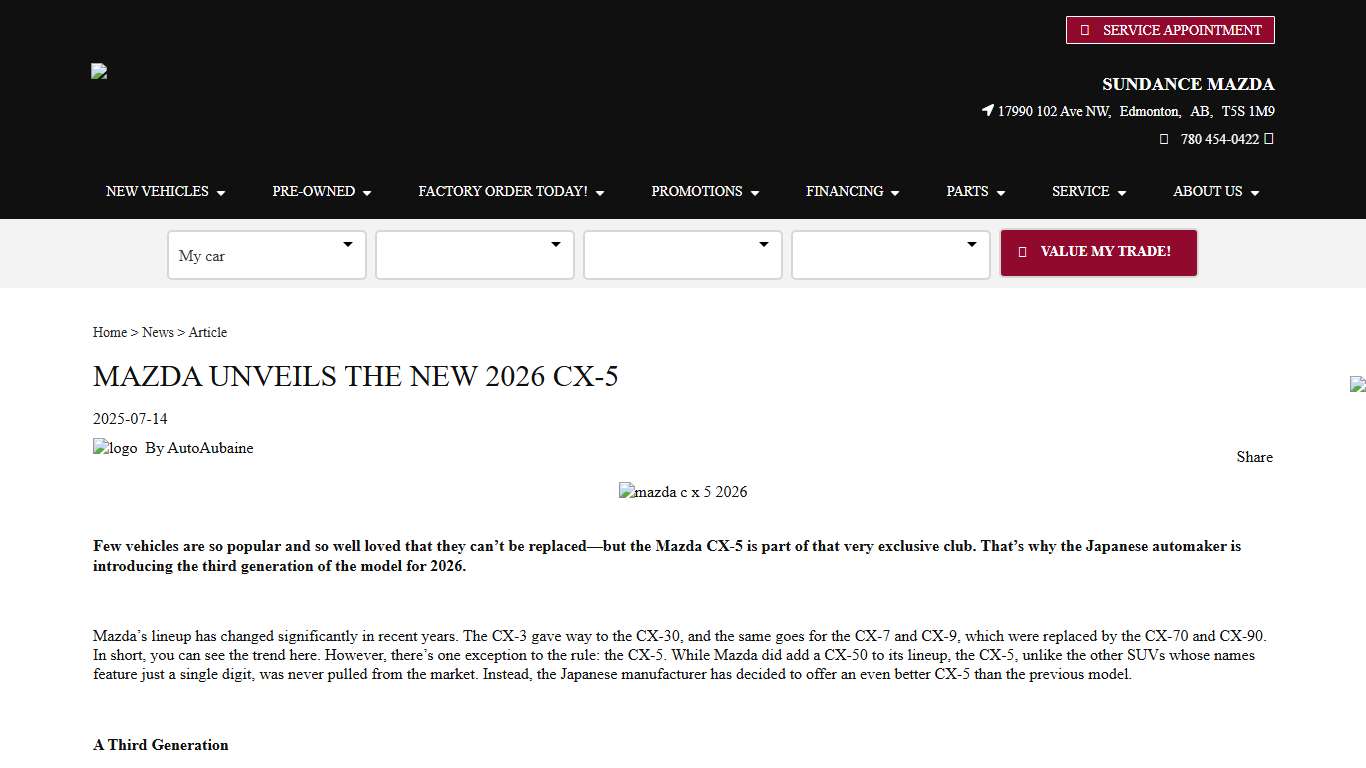 Mazda Unveils the New 2026 CX-5 on Sundancemazda.com